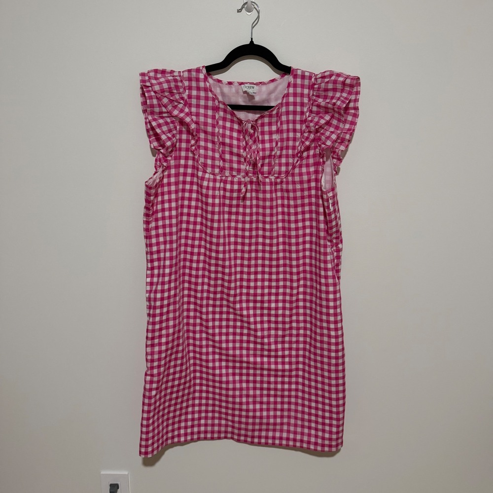 J.Crew Pink Gingham Ruffle Sleeve Cotton Shift Dress Size 18